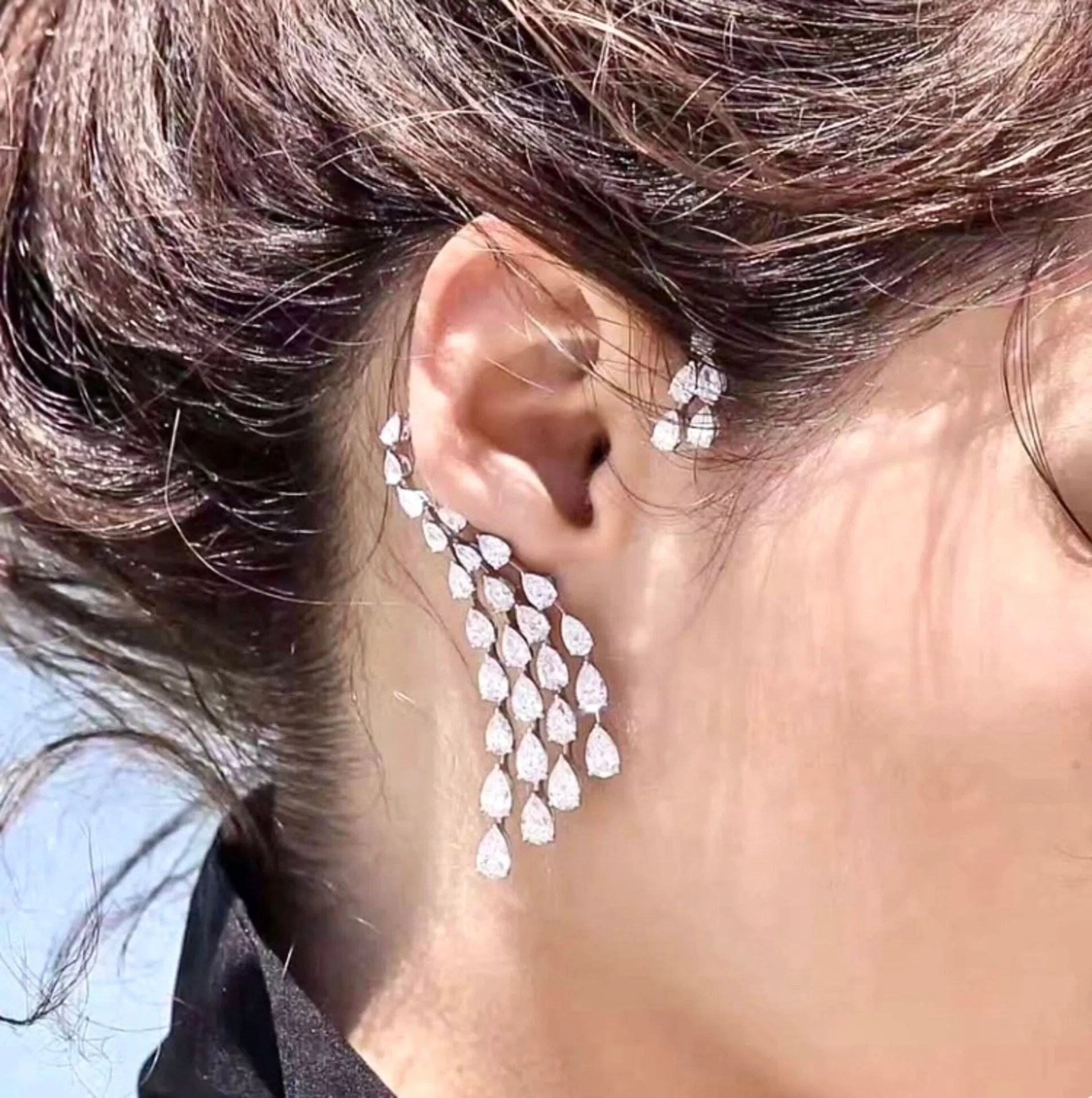 "Naissa" - Silver CZ Bridal Ear Cuff Earrings