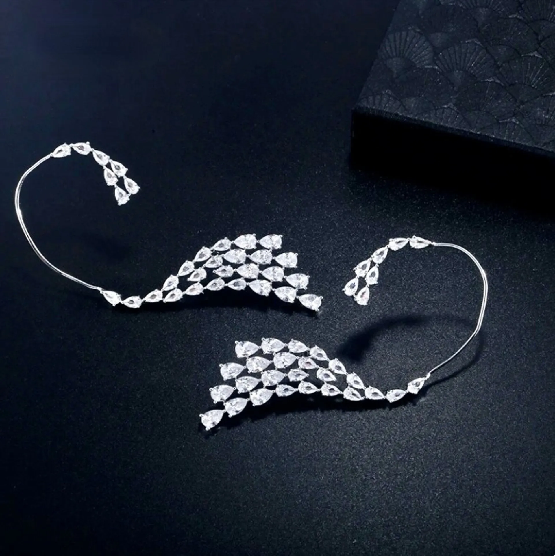 "Naissa" - Silver CZ Bridal Ear Cuff Earrings