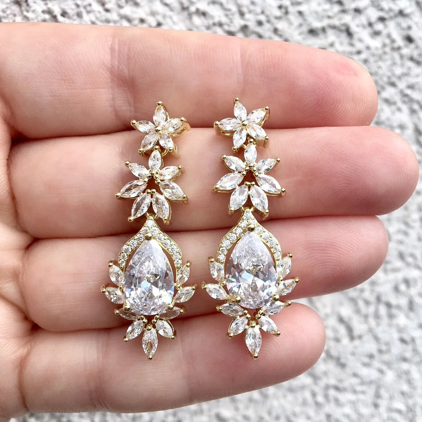 "Tallulah" - Cubic Zirconia Bridal Earrings - Available in Rose Gold, Silver and Yellow Gold