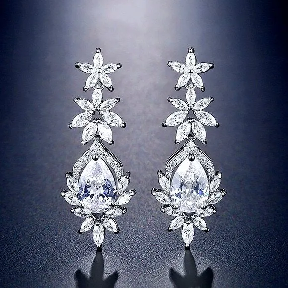 "Tallulah" - Cubic Zirconia Bridal Earrings - Available in Rose Gold, Silver and Yellow Gold