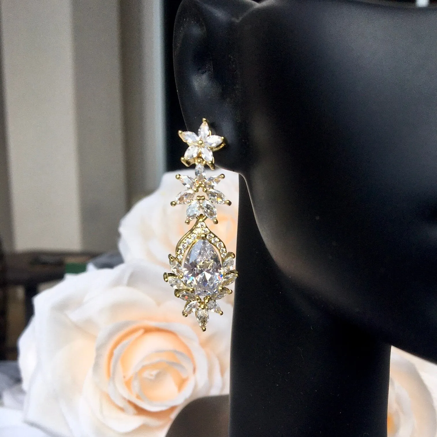 "Tallulah" - Cubic Zirconia Bridal Earrings - Available in Rose Gold, Silver and Yellow Gold