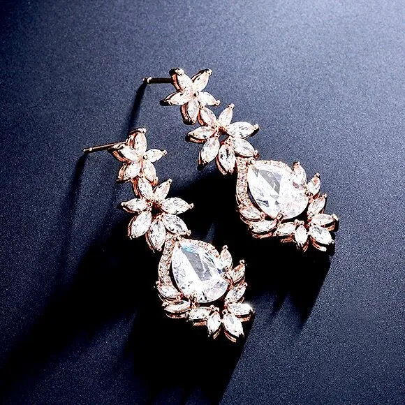 "Tallulah" - Cubic Zirconia Bridal Earrings - Available in Rose Gold, Silver and Yellow Gold