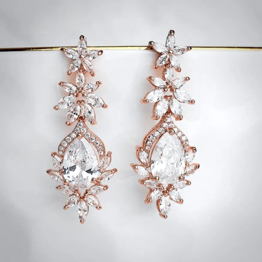 "Tallulah" - Cubic Zirconia Bridal Earrings - Available in Rose Gold, Silver and Yellow Gold