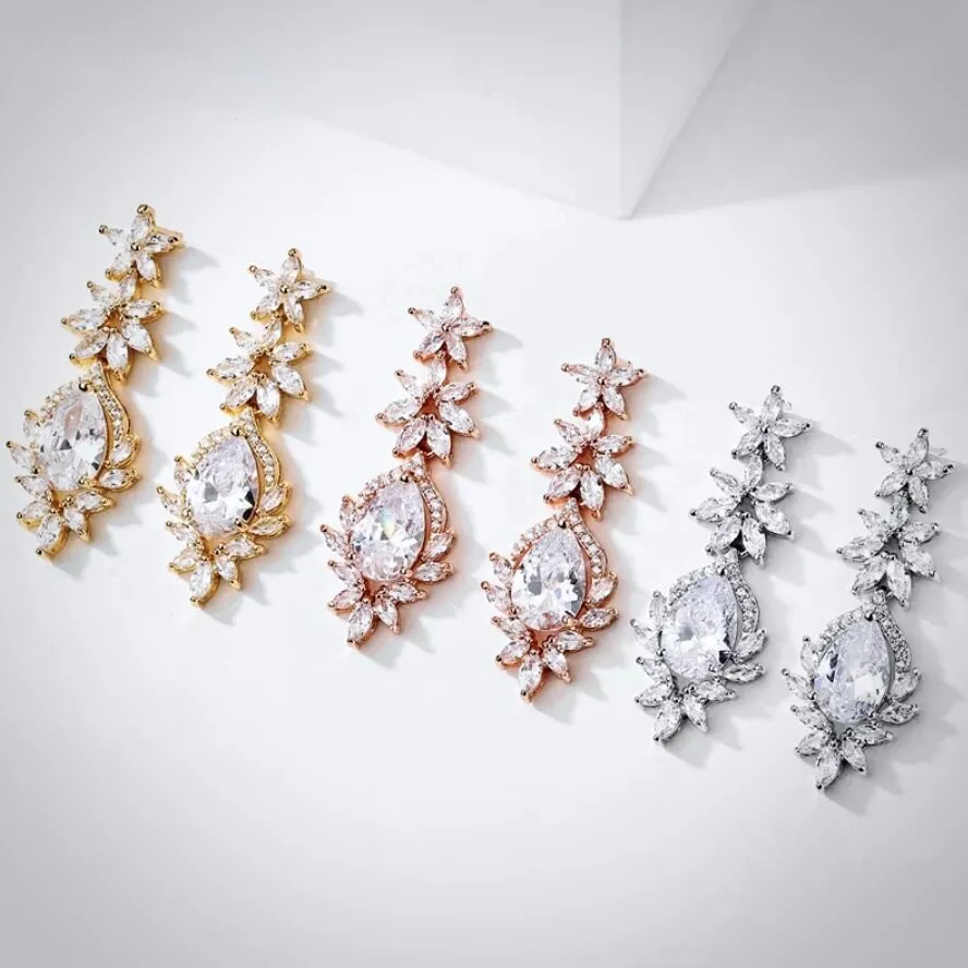 "Tallulah" - Cubic Zirconia Bridal Earrings - Available in Rose Gold, Silver and Yellow Gold