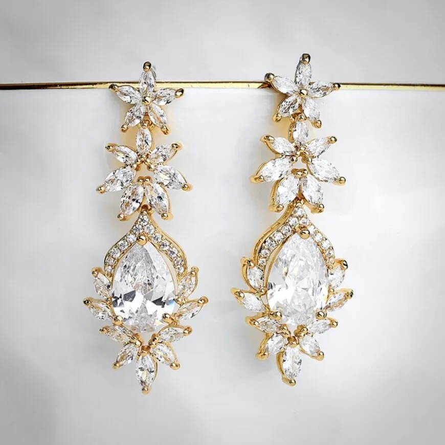 "Tallulah" - Cubic Zirconia Bridal Earrings - Available in Rose Gold, Silver and Yellow Gold