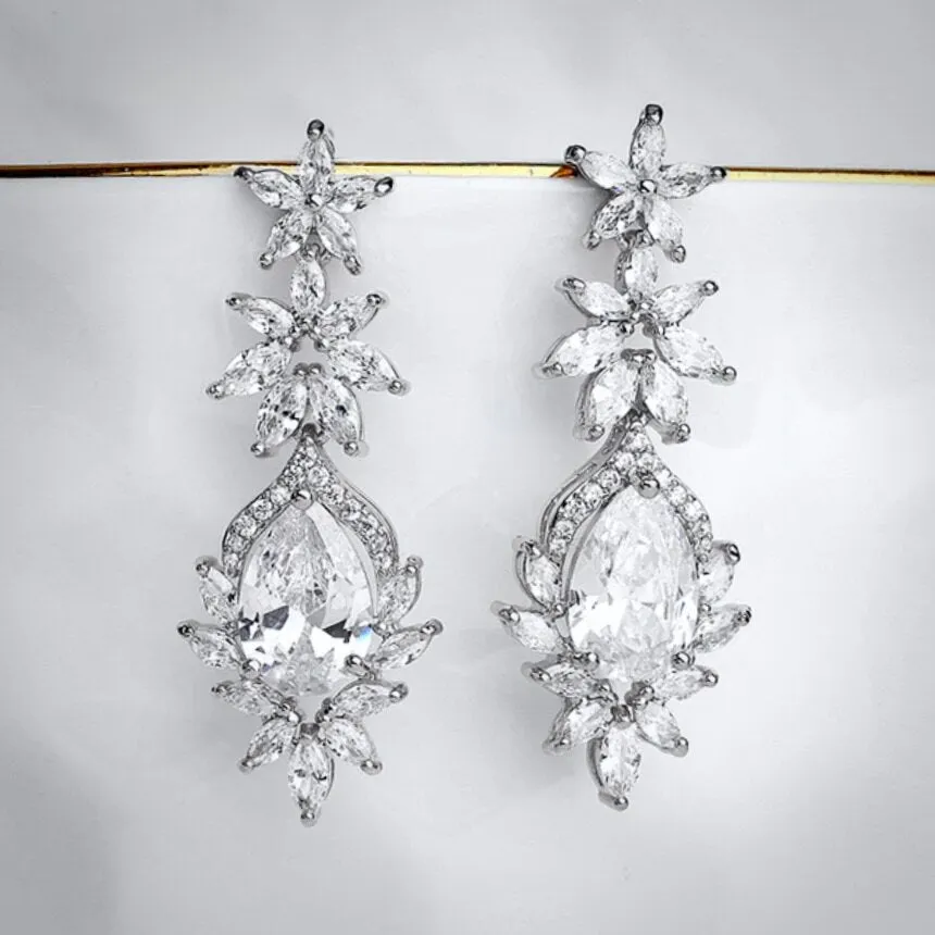 "Tallulah" - Cubic Zirconia Bridal Earrings - Available in Rose Gold, Silver and Yellow Gold