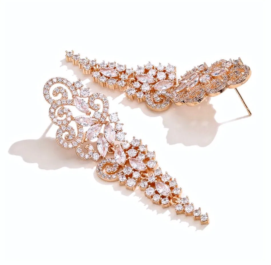 "Verna" - Cubic Zirconia Bridal Earrings - Available in Silver and Rose Gold