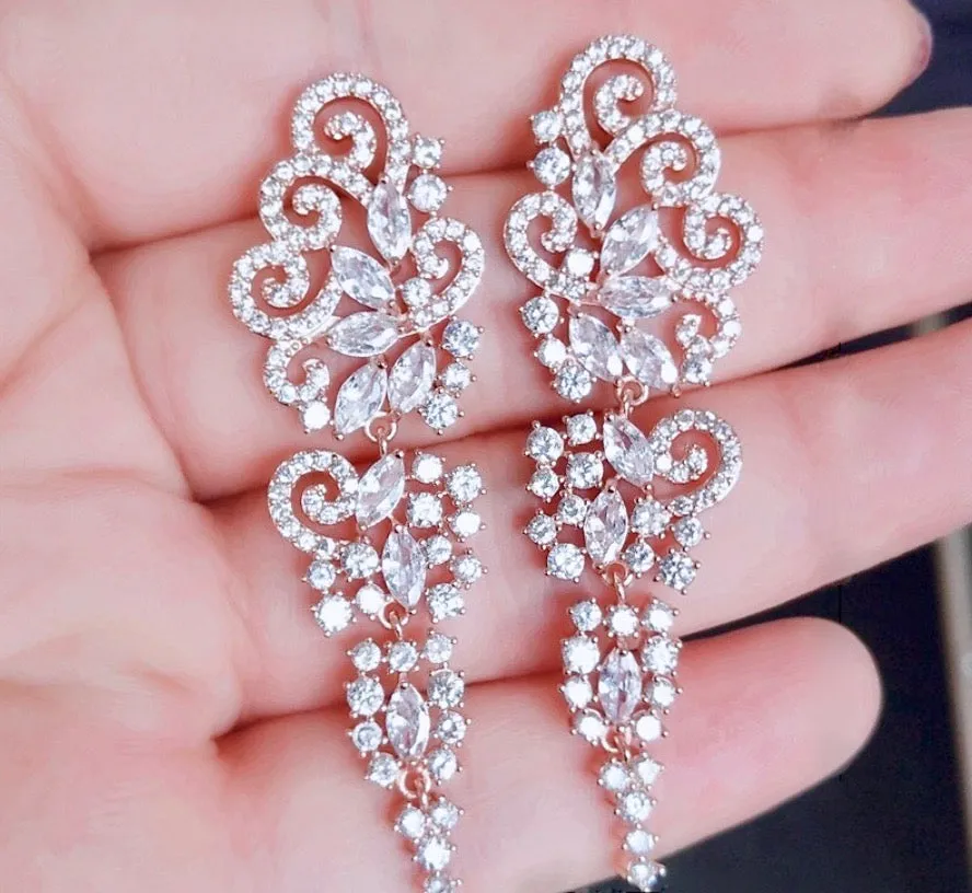 "Verna" - Cubic Zirconia Bridal Earrings - Available in Silver and Rose Gold