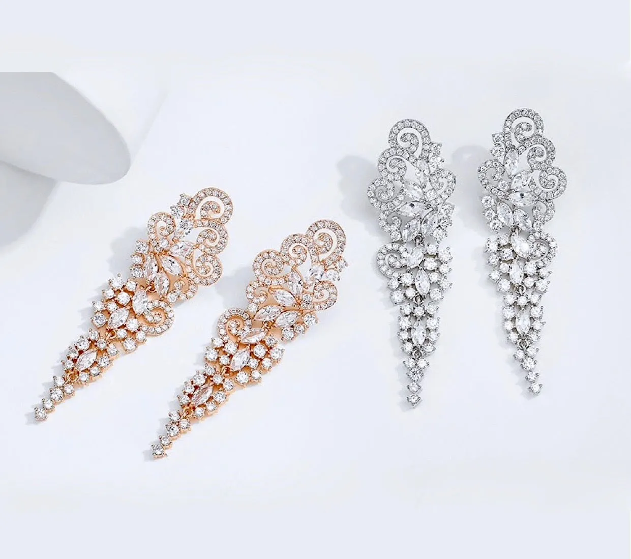 "Verna" - Cubic Zirconia Bridal Earrings - Available in Silver and Rose Gold