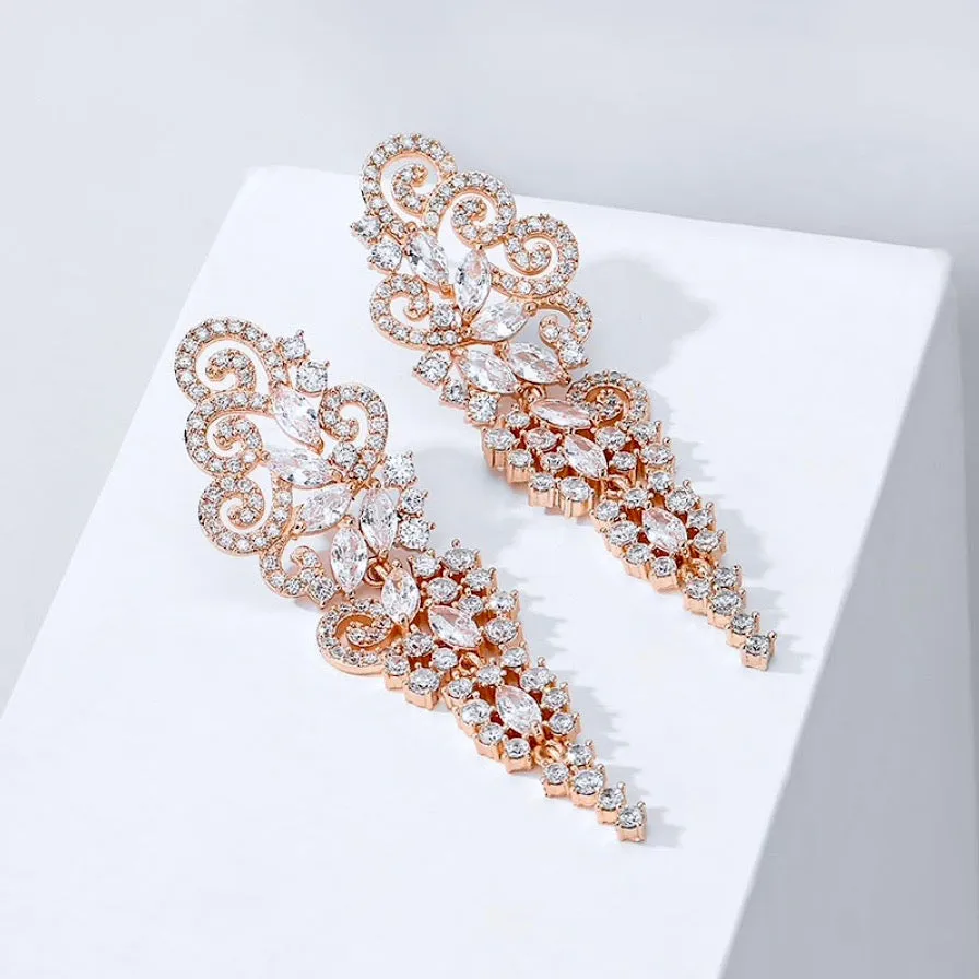 "Verna" - Cubic Zirconia Bridal Earrings - Available in Silver and Rose Gold