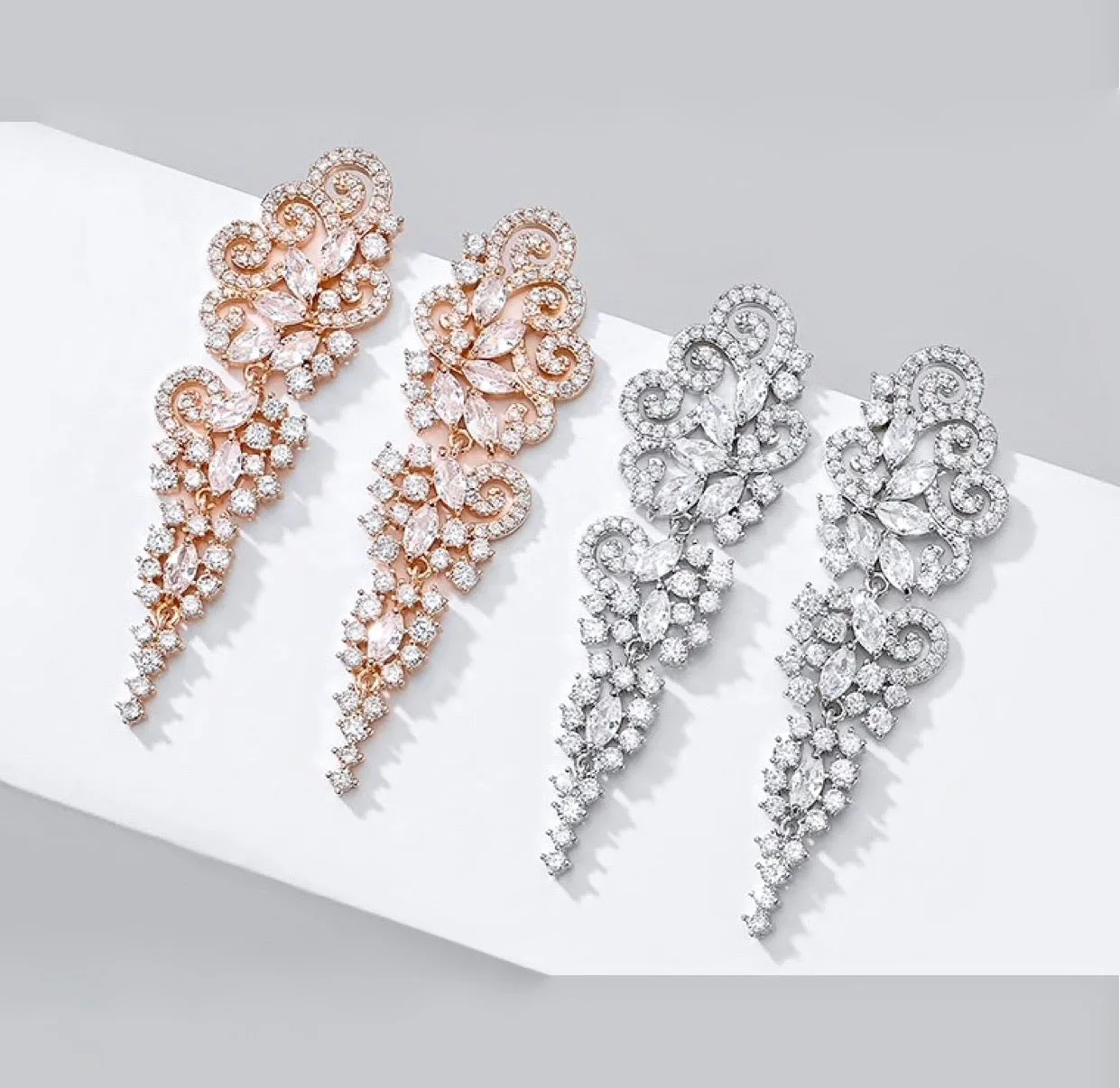 "Verna" - Cubic Zirconia Bridal Earrings - Available in Silver and Rose Gold