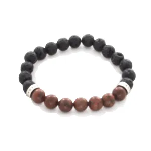 Red Jasper, Lava, and Sterling Silver Bead Stretch Infusion Bracelet for all Genders