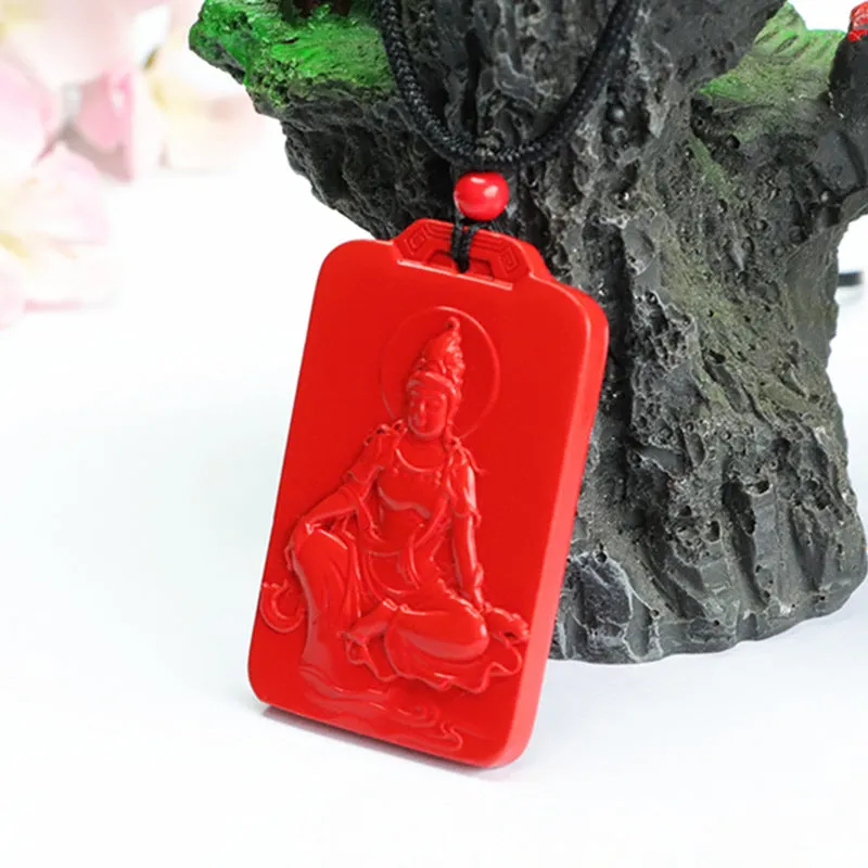 Red Sand Tara Guanyin Sterling Silver Pendant with Cinnabar Stone