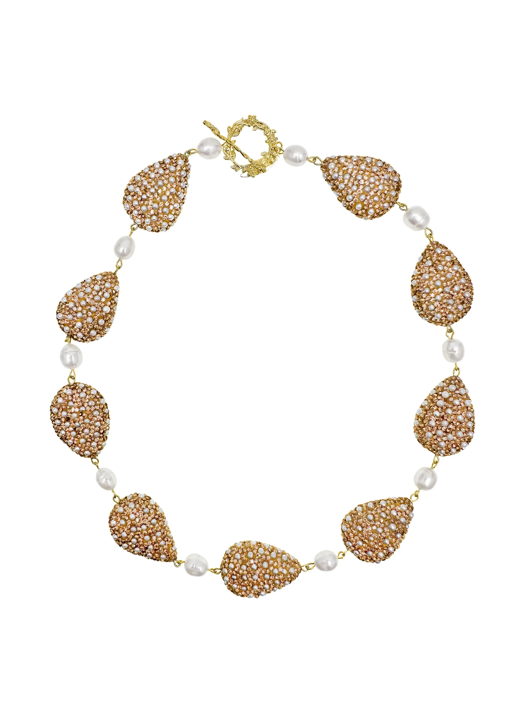 Rhinestone with Freshwater Pearls Statement Necklace LN077