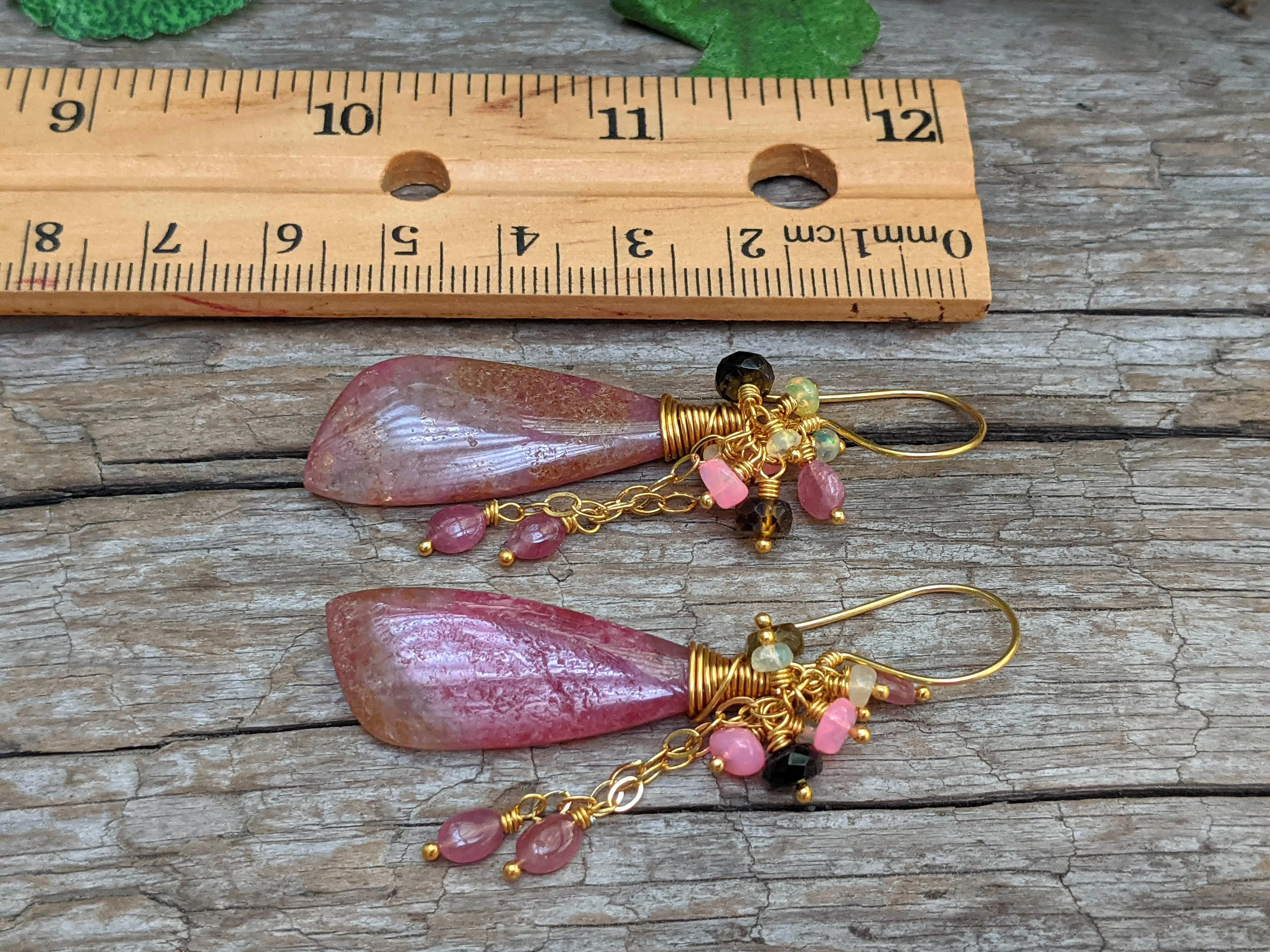 Rhodonite with Opal and Tourmaline Cluster Earrings