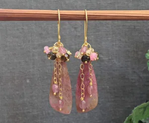 Rhodonite with Opal and Tourmaline Cluster Earrings