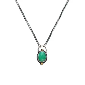 Rose Cut Chrysoprase Necklace - Sterling Silver   18k Gold