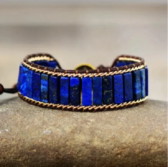 Royal Blue Lapis Lazuli Tubestone Beaded Bracelet with chainlink