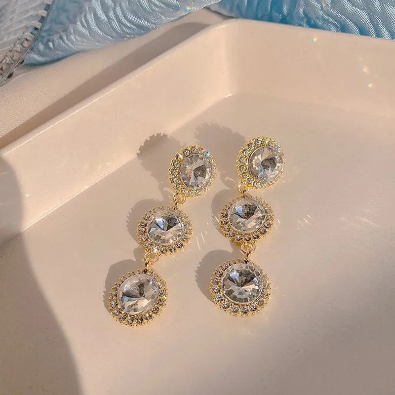 Silver needle high-end large diamond earrings light luxury niche design temperament earrings