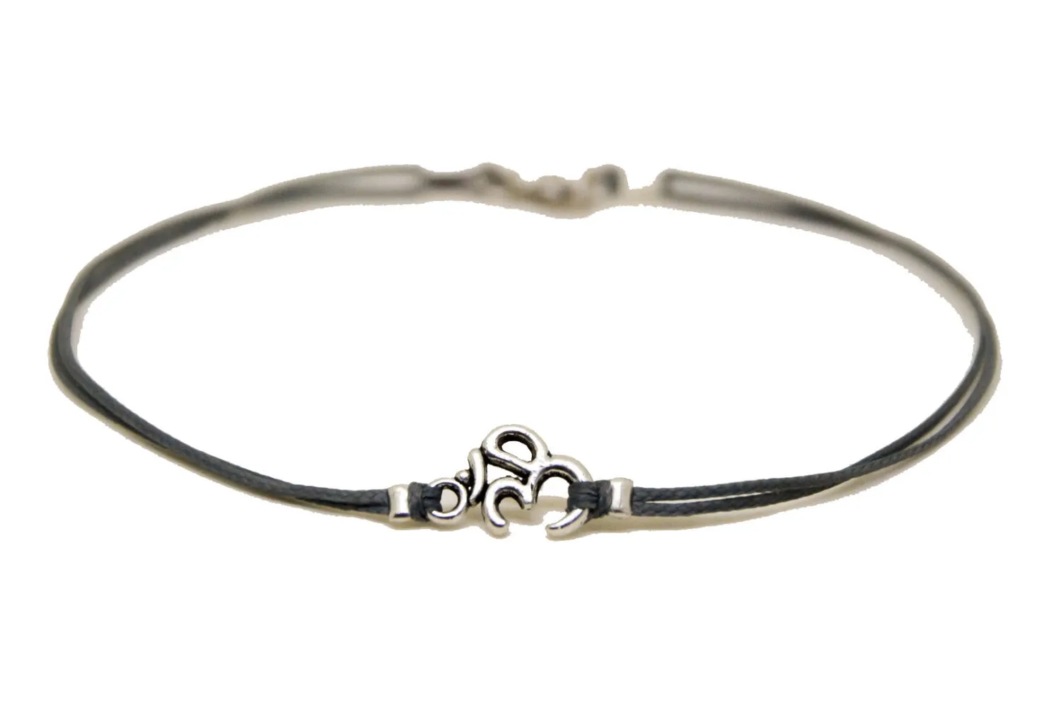 Silver Om bracelet for men, gray cord, handmade gift for him