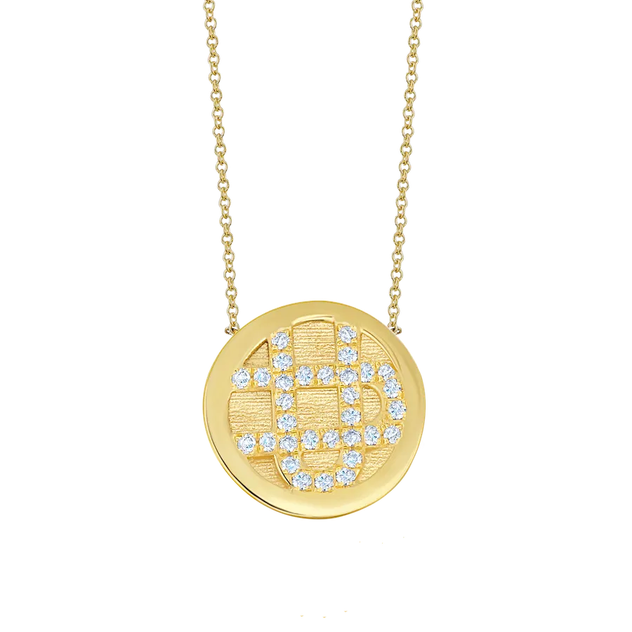 Small Medallion Necklace with White Pavé Diamonds