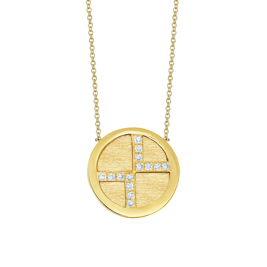 Small Medallion Necklace with White Pavé Diamonds