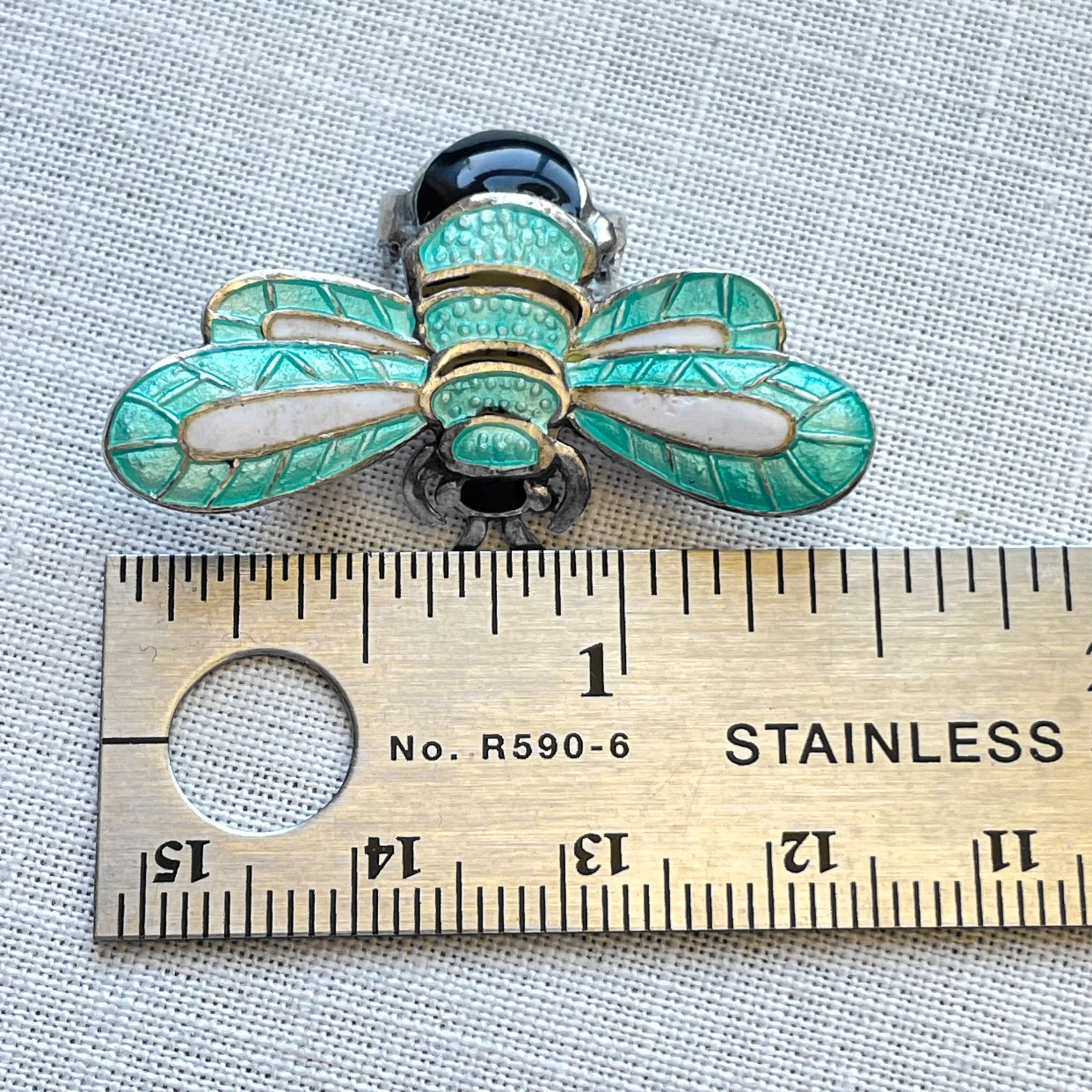 SOLD Margot De Taxco Aqua Enamel Sterling Silver Bee Brooch, #5661