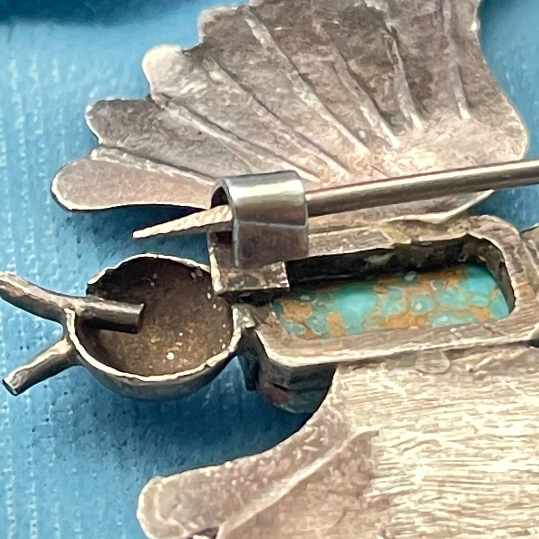 SOLD Vintage/Antique Silver Turquoise Southwestern Bird Brooch