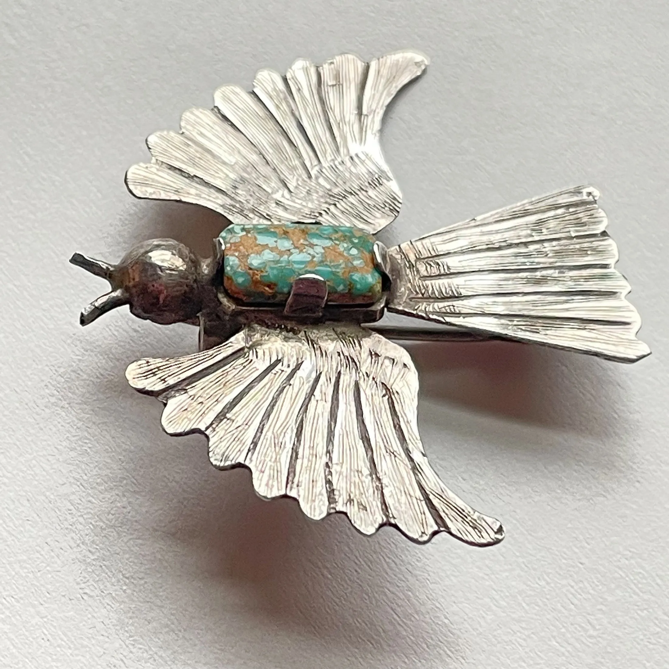 SOLD Vintage/Antique Silver Turquoise Southwestern Bird Brooch