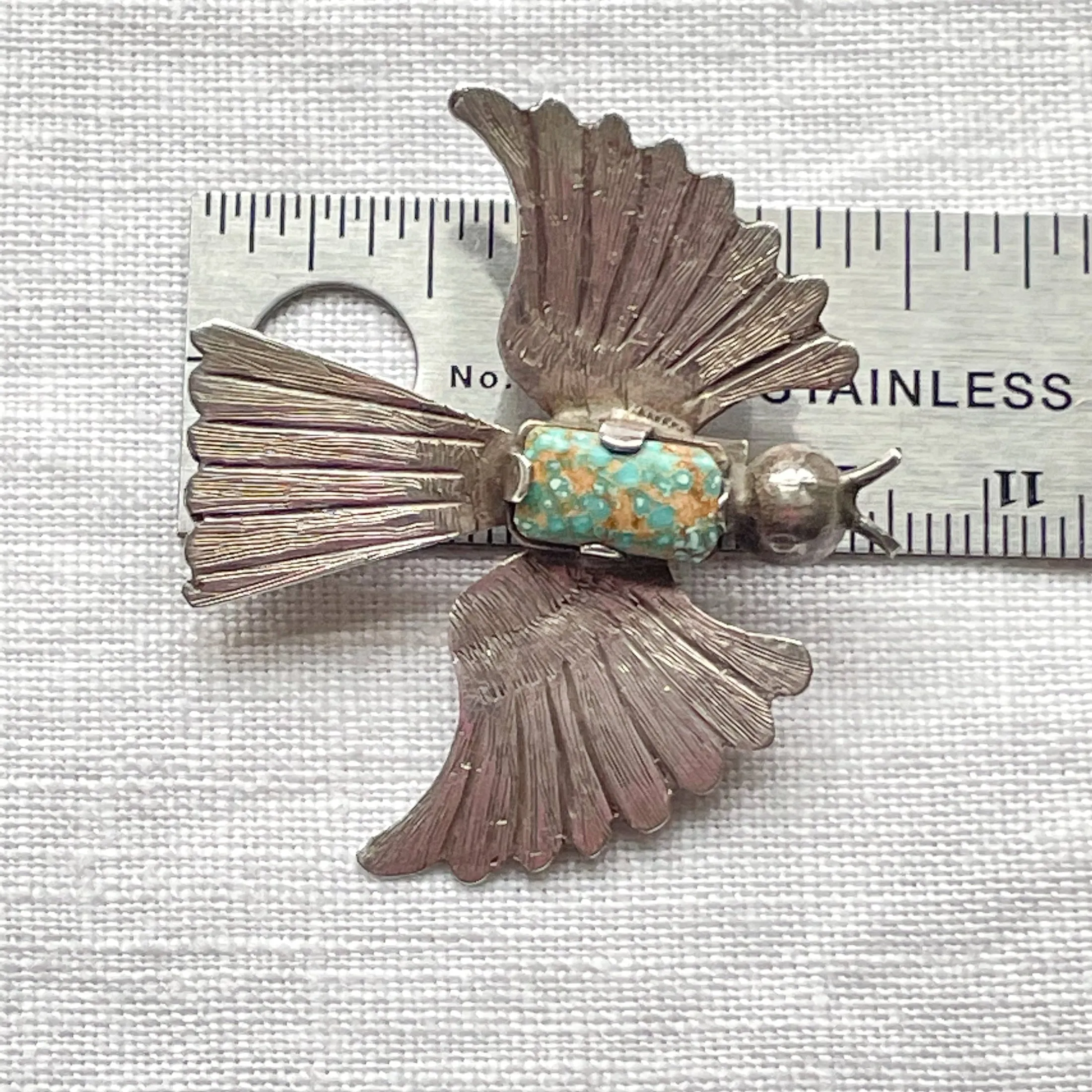 SOLD Vintage/Antique Silver Turquoise Southwestern Bird Brooch