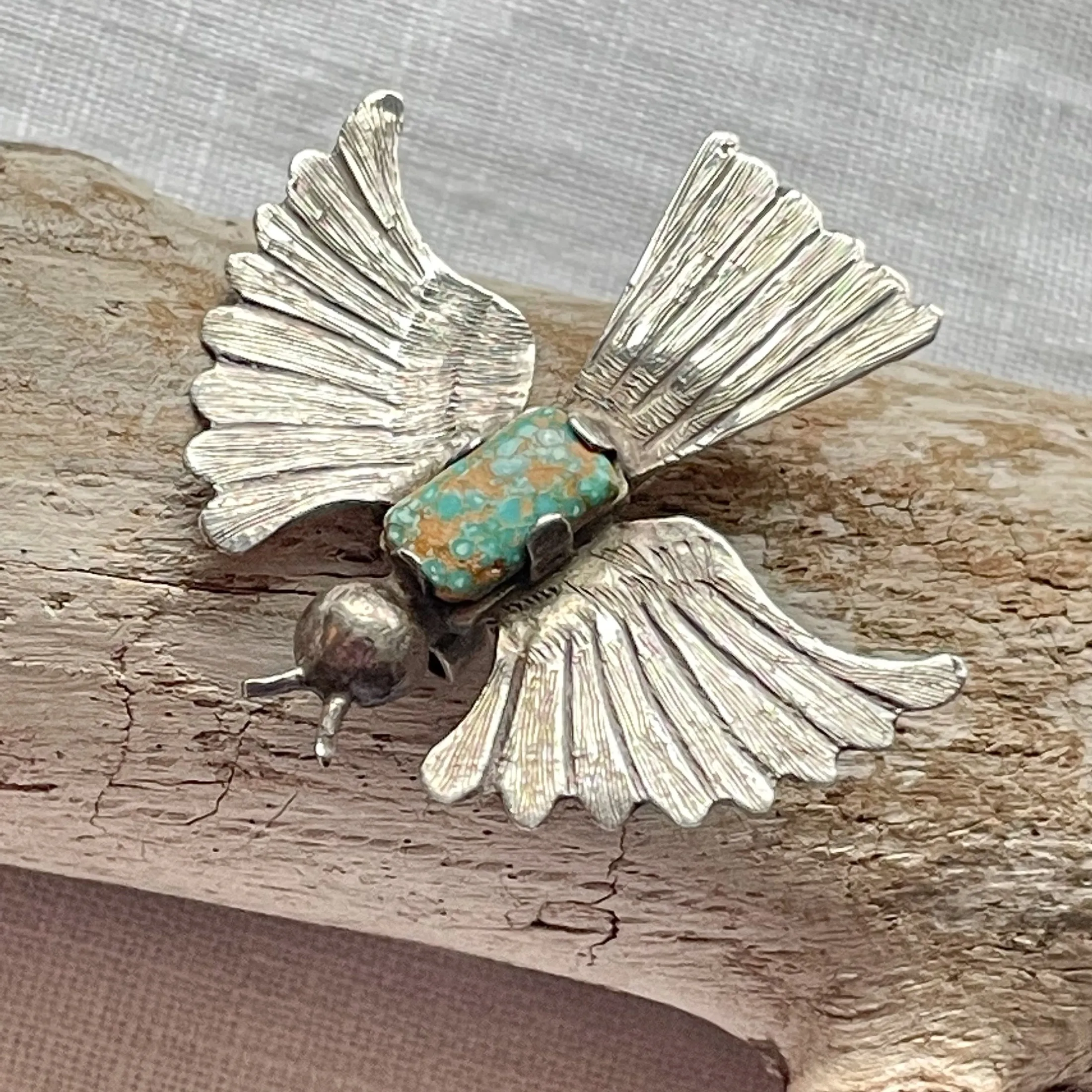 SOLD Vintage/Antique Silver Turquoise Southwestern Bird Brooch