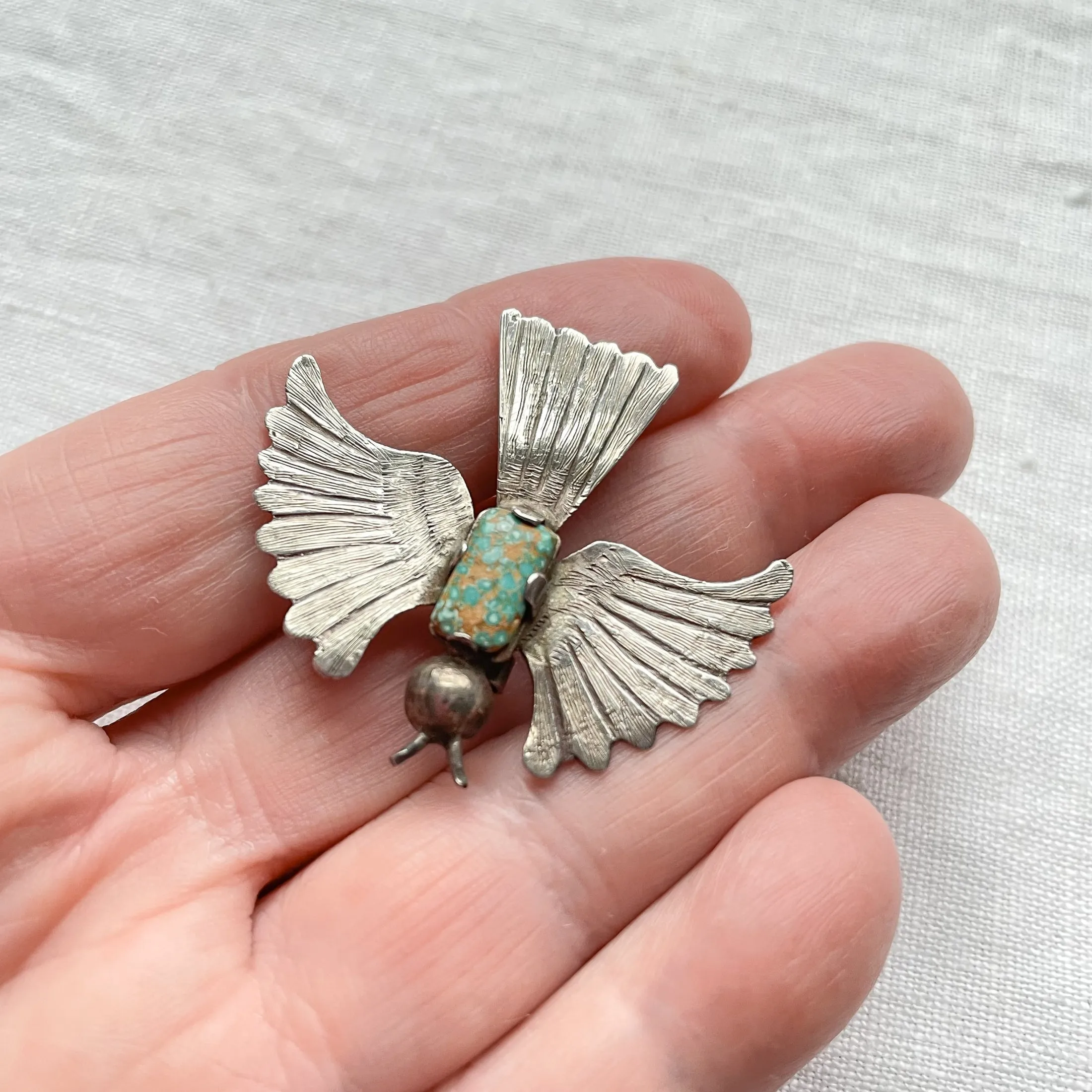 SOLD Vintage/Antique Silver Turquoise Southwestern Bird Brooch