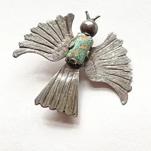 SOLD Vintage/Antique Silver Turquoise Southwestern Bird Brooch