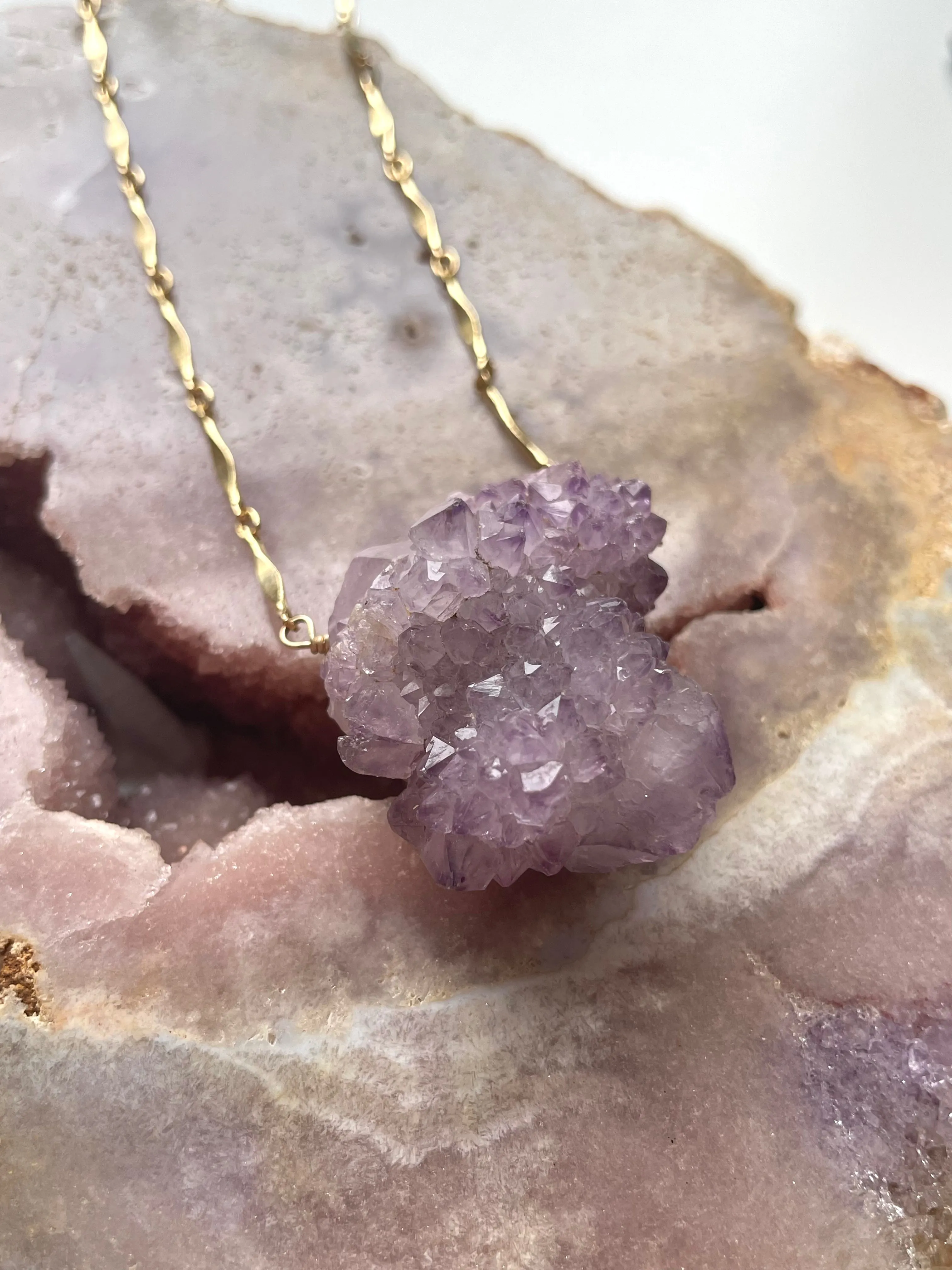 Spirit Quartz Amethyst Statement Necklace Gold Filled