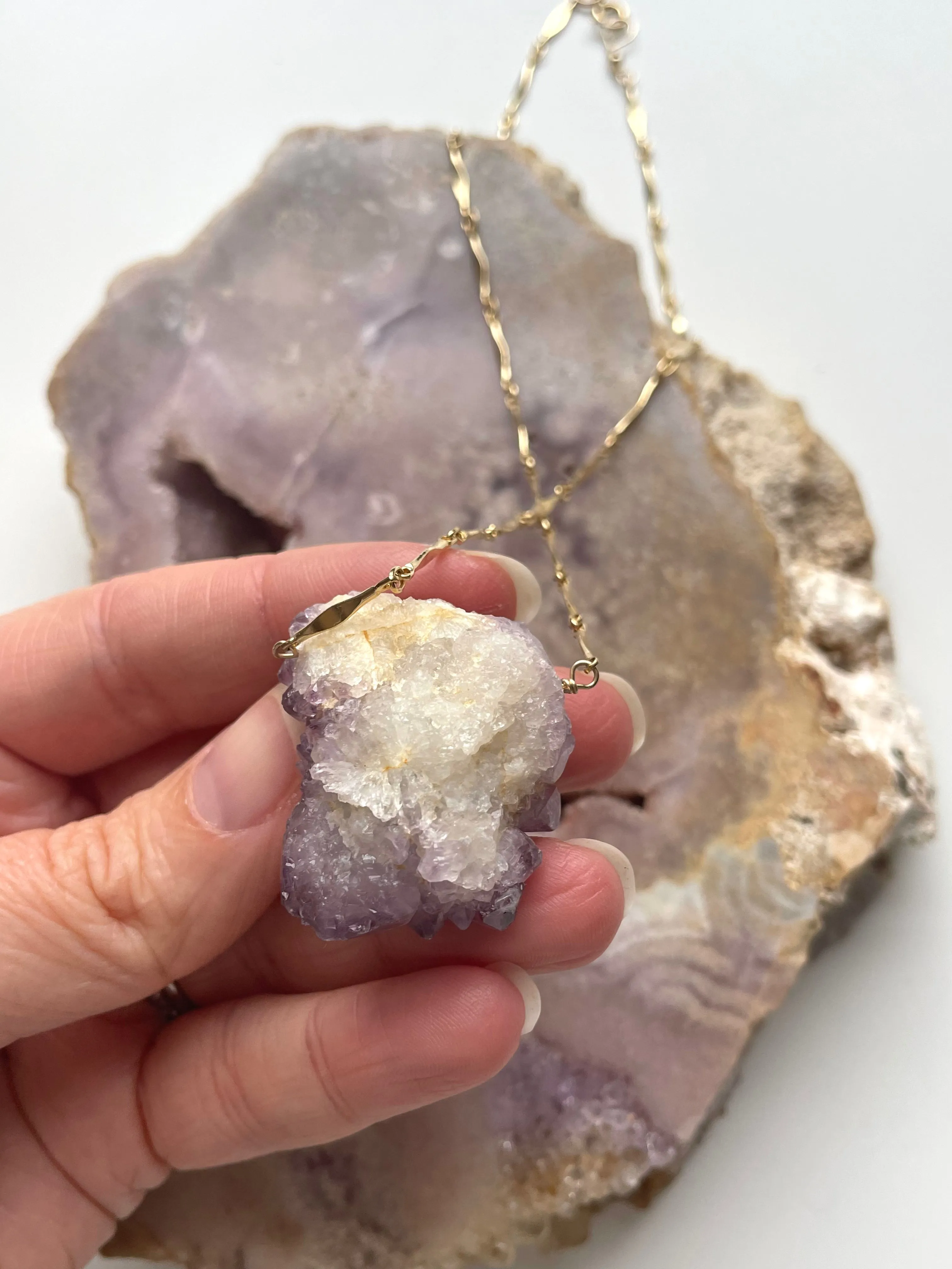 Spirit Quartz Amethyst Statement Necklace Gold Filled