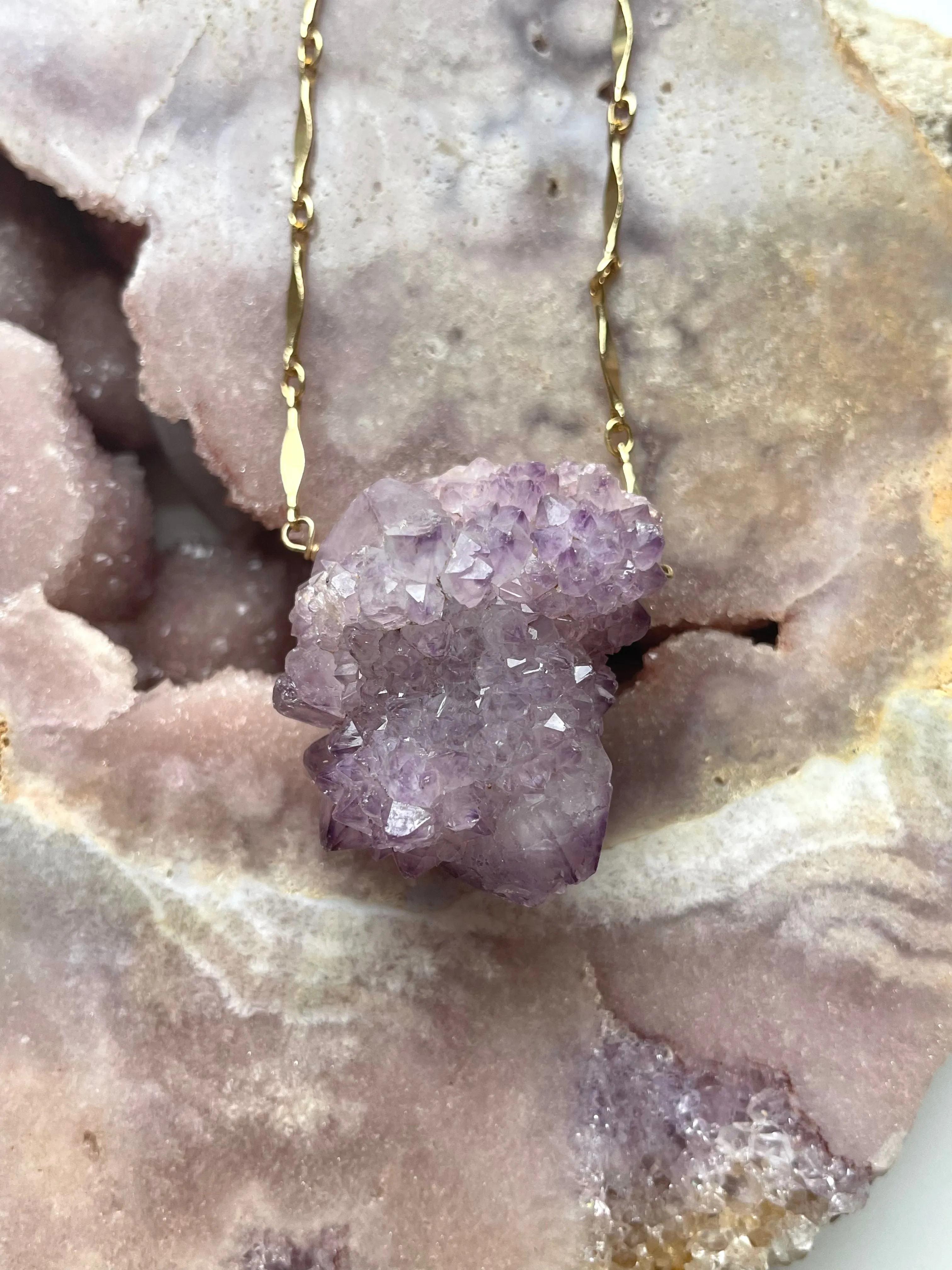 Spirit Quartz Amethyst Statement Necklace Gold Filled