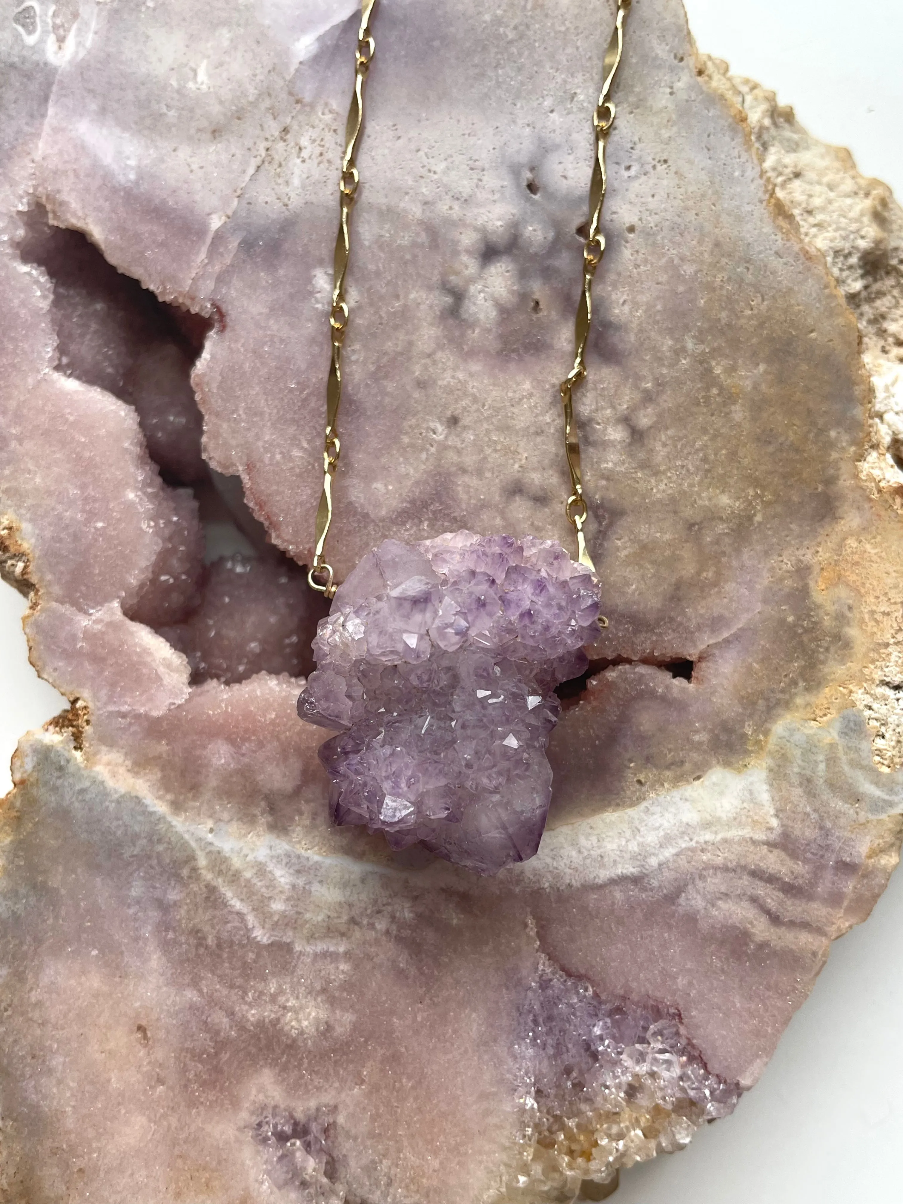 Spirit Quartz Amethyst Statement Necklace Gold Filled