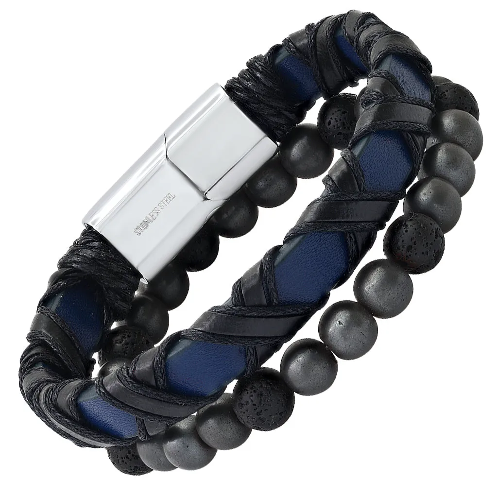 SteelTime Criss Cross Leather   Lava Bracelet Stack