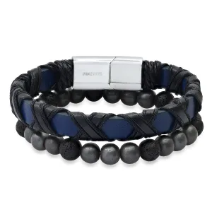 SteelTime Criss Cross Leather   Lava Bracelet Stack