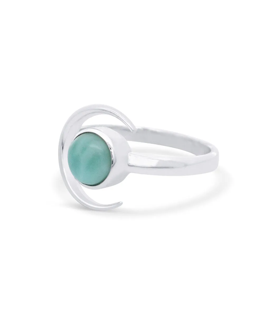 Sterling Silver Larimar Gemstone Ring with Crescent Moon Design