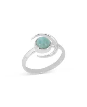 Sterling Silver Larimar Gemstone Ring with Crescent Moon Design