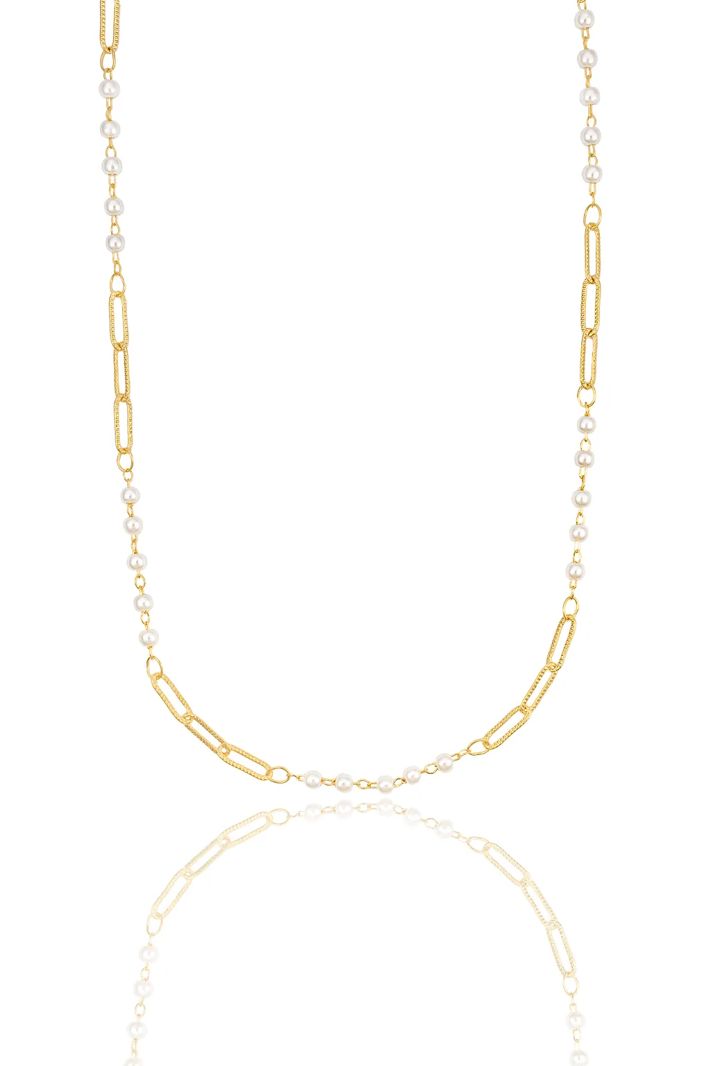 Textured Paperclip and Pearl Charm Necklace (H262/I135A)