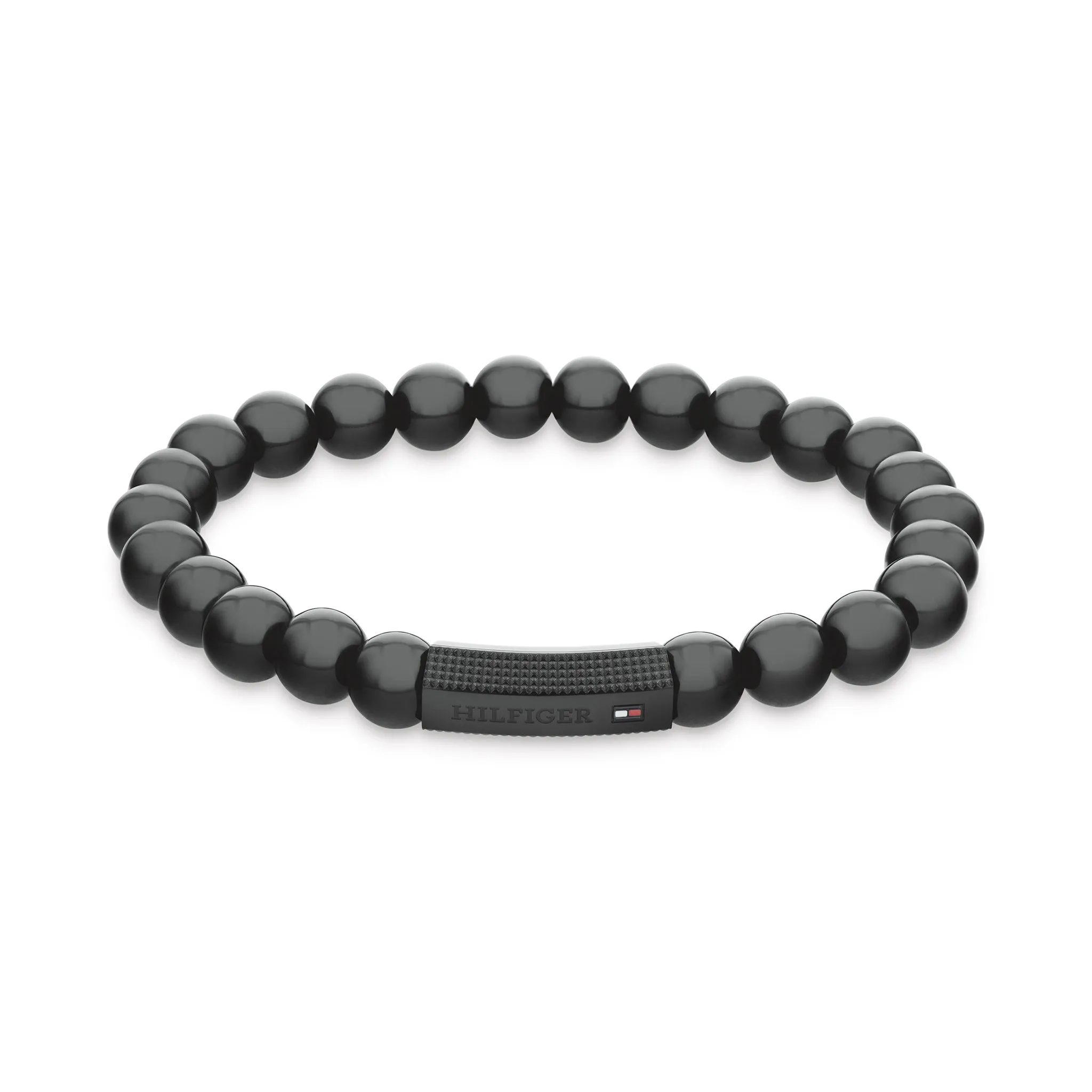 Tommy Hilfiger Jewellery Black Steel & Black Onyx Bead & Black Elastic R Men's Onyx Beads Bracelet - 2790581