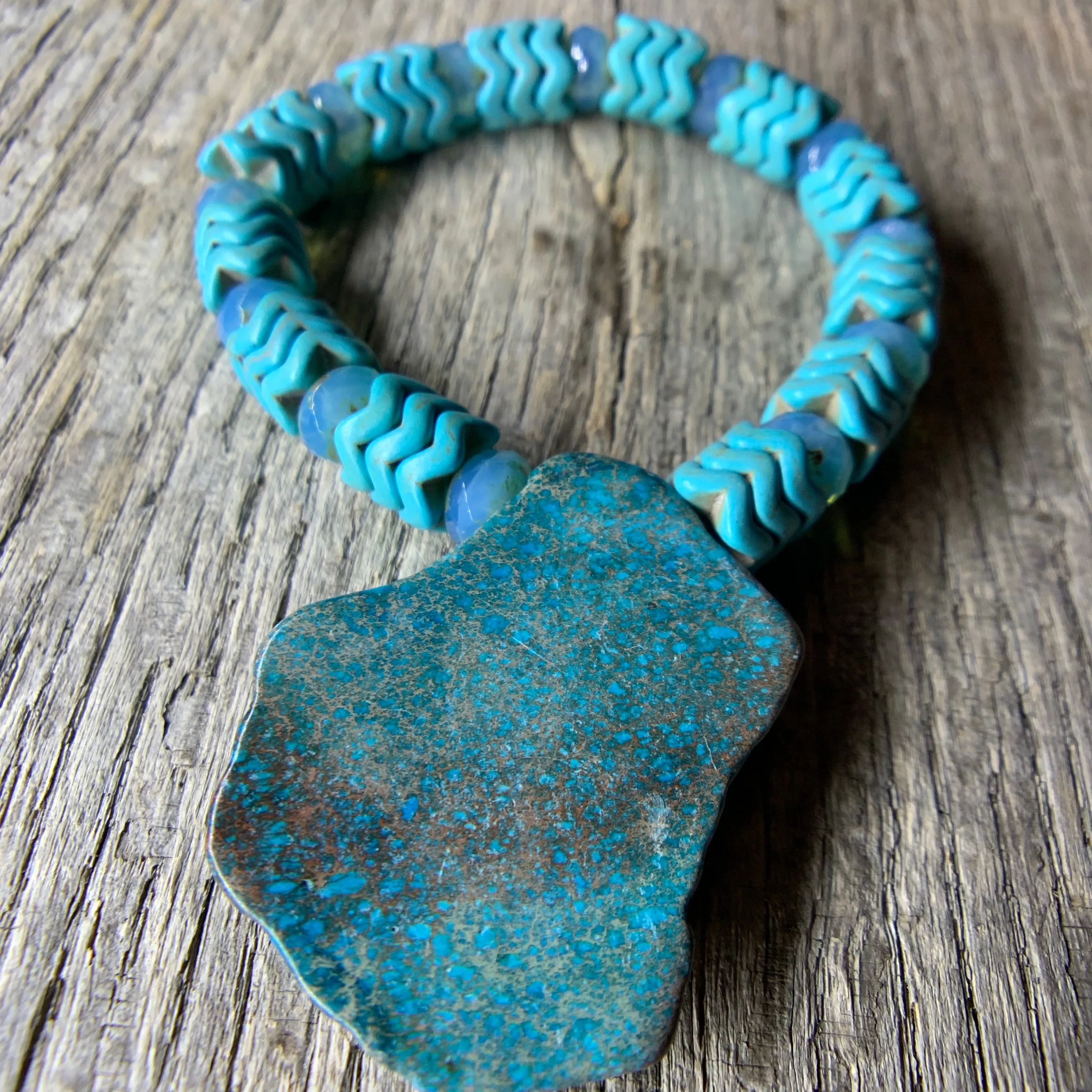 Turquoise Beaded Bracelet with Large Turquoise Stone