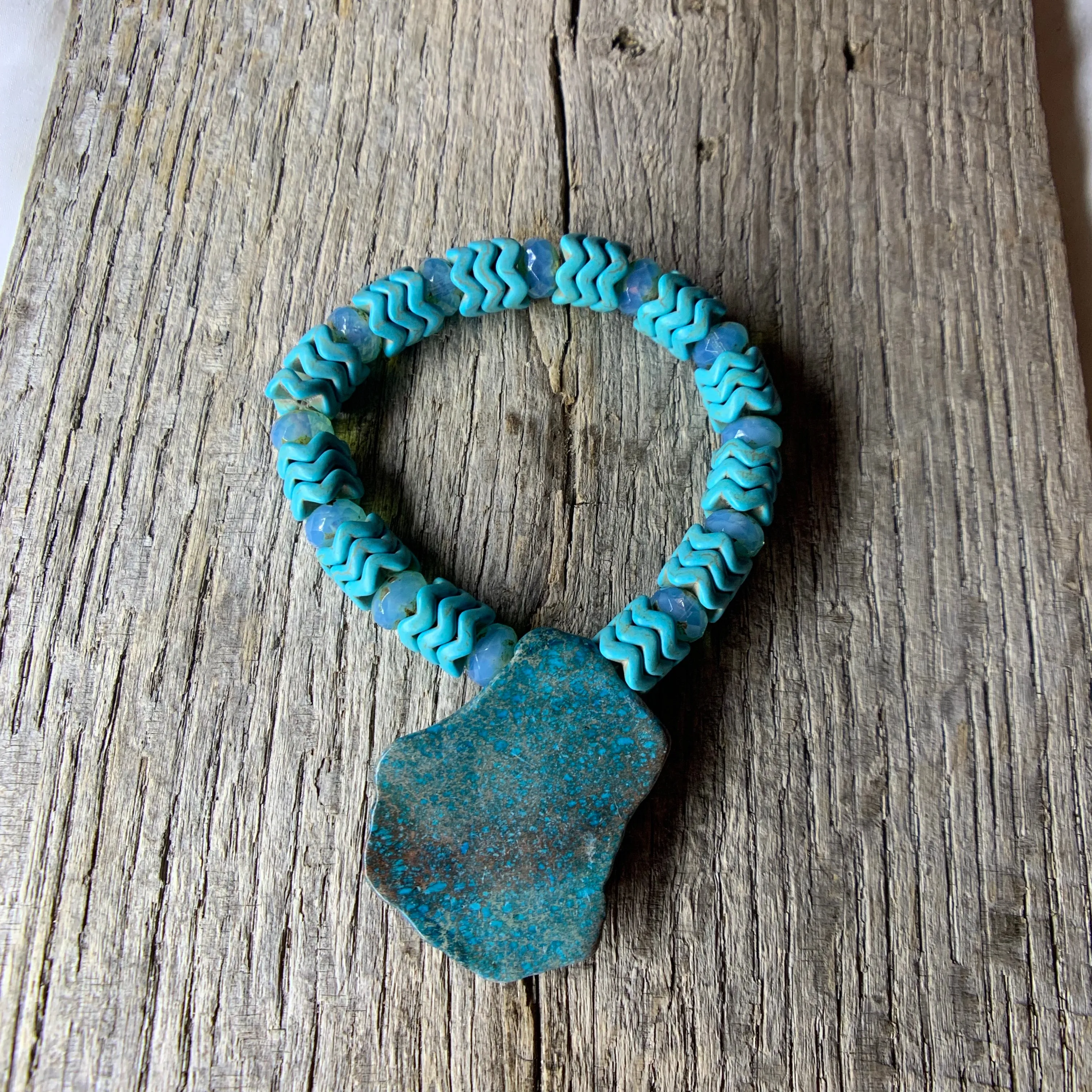 Turquoise Beaded Bracelet with Large Turquoise Stone