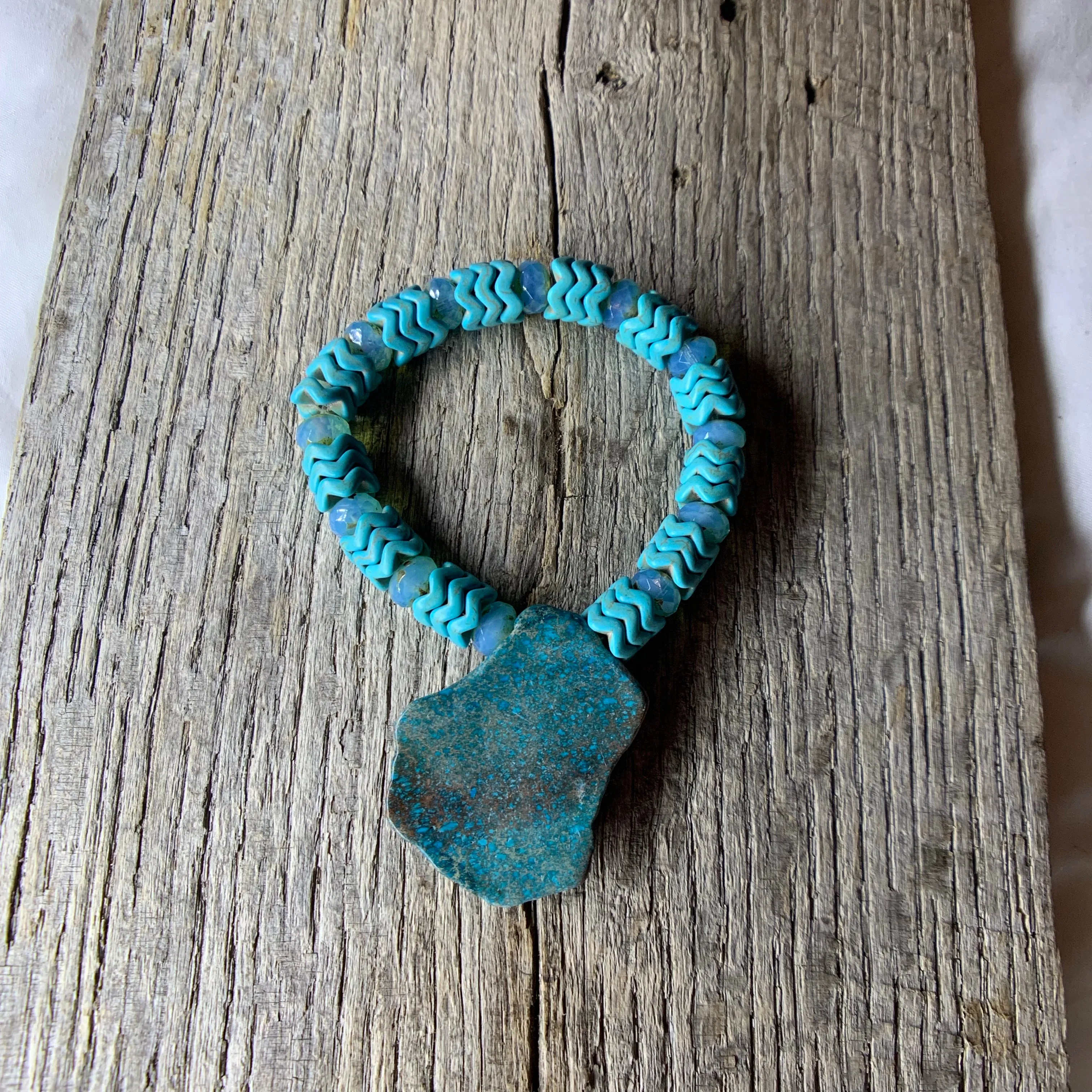 Turquoise Beaded Bracelet with Large Turquoise Stone