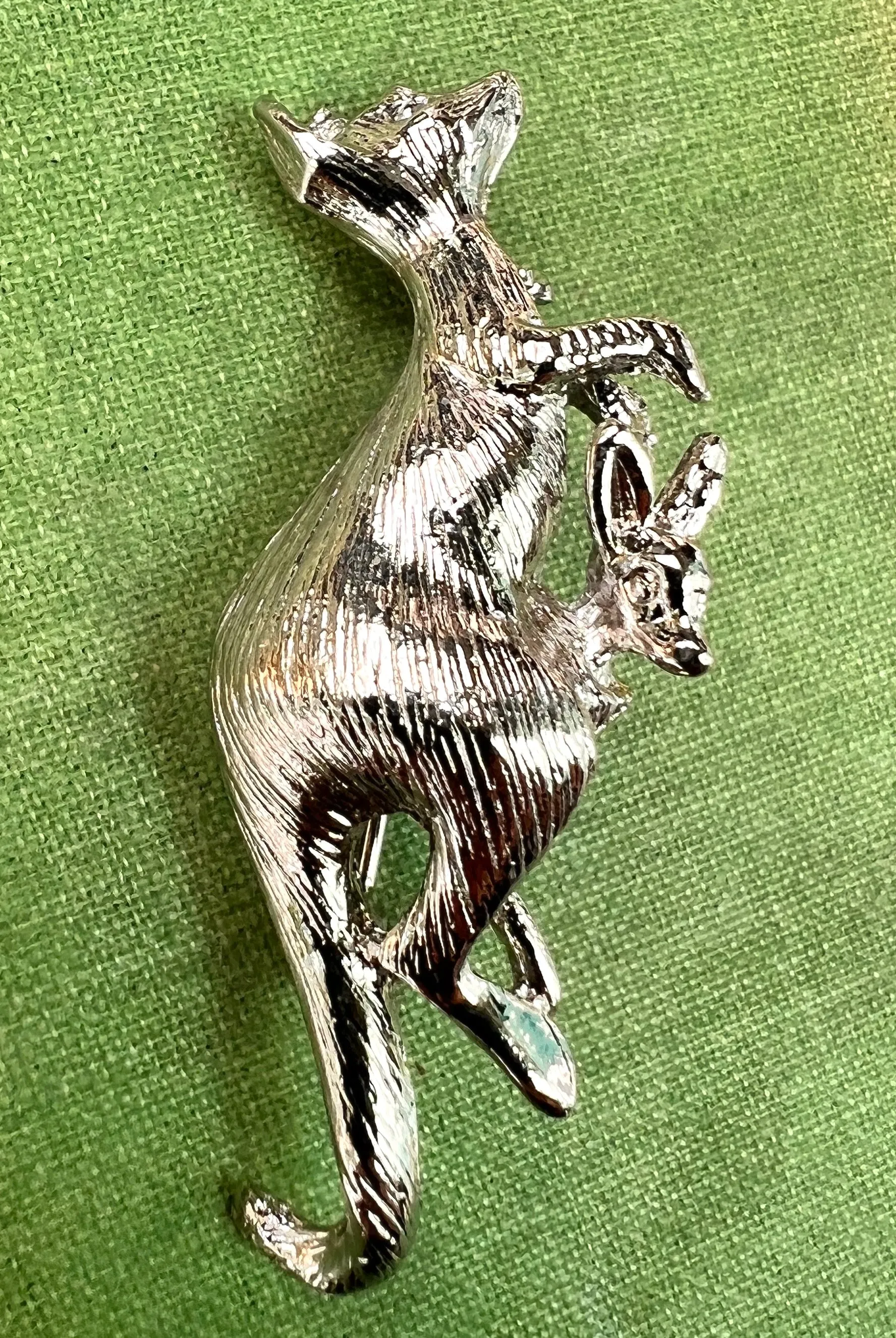 Unusual Kangaroo and Her Baby Vintage  Brooch