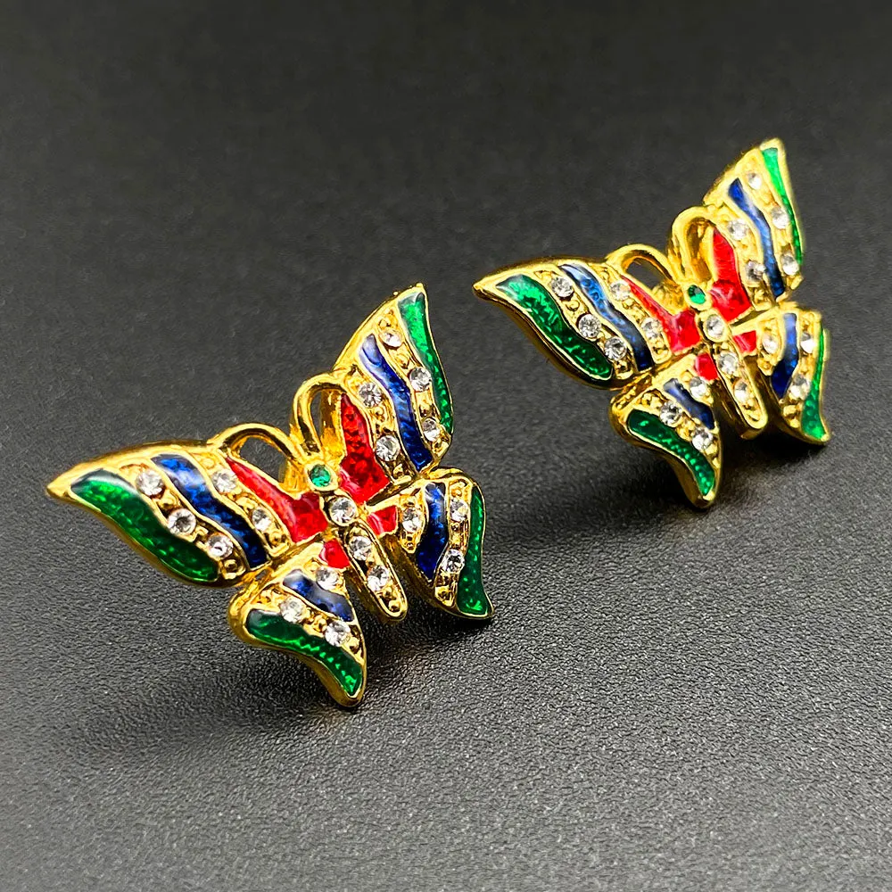 【USA輸入】ヴィンテージ バタフライ エナメル ビジュー ピアス/Vintage Butterfly Enamel Bijou Post Earrings