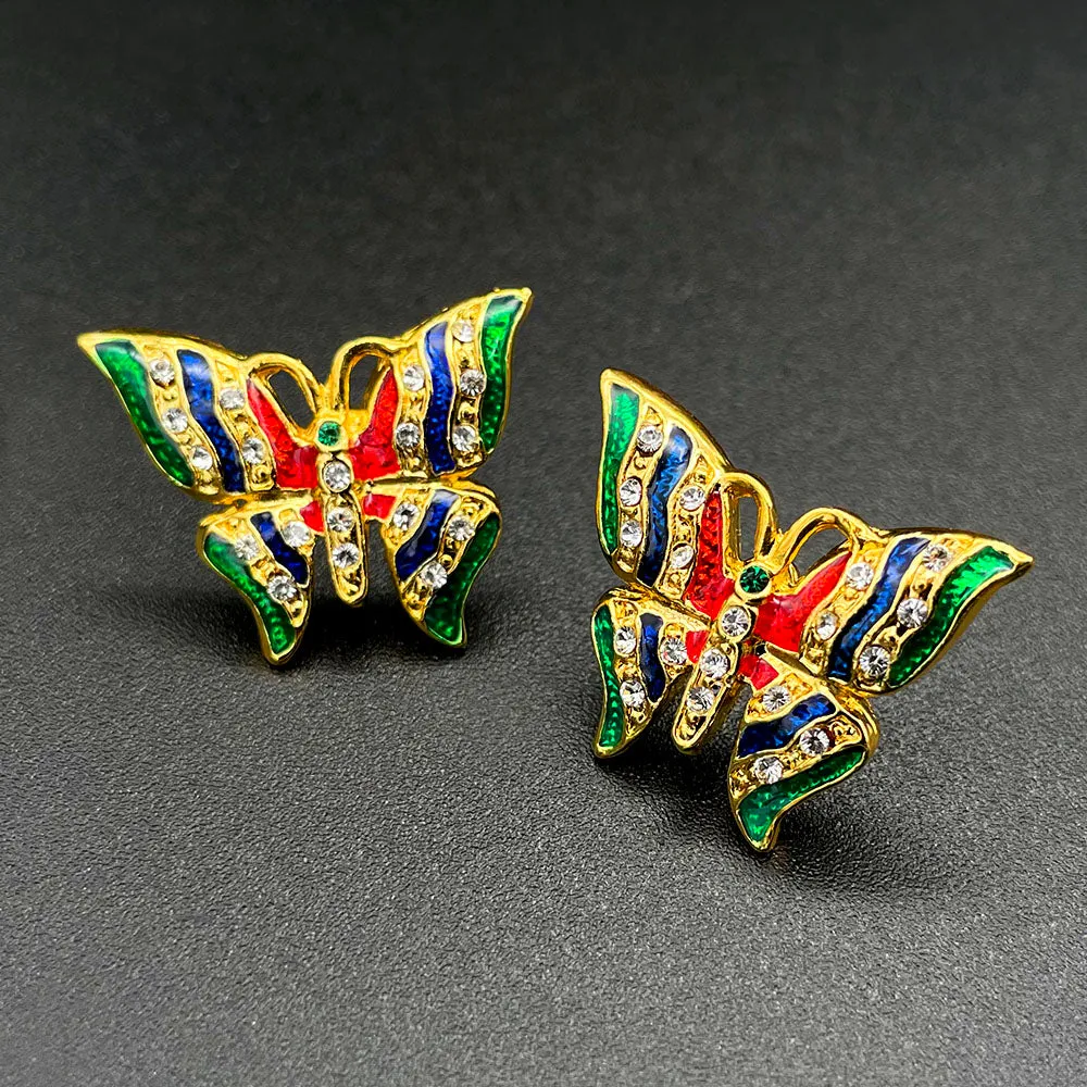 【USA輸入】ヴィンテージ バタフライ エナメル ビジュー ピアス/Vintage Butterfly Enamel Bijou Post Earrings