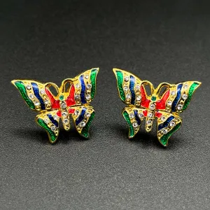 【USA輸入】ヴィンテージ バタフライ エナメル ビジュー ピアス/Vintage Butterfly Enamel Bijou Post Earrings